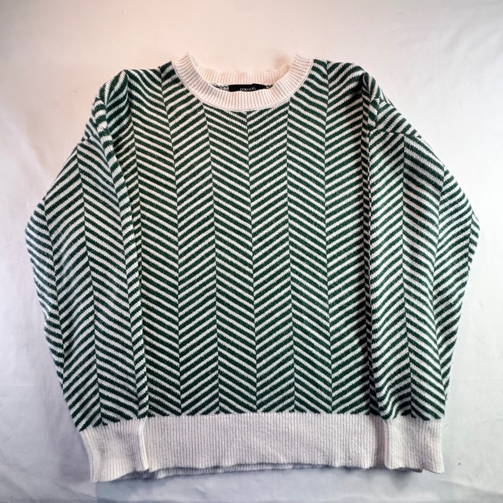 Dokotoo‎ Green White Chevron Herringbone Crewneck Sweater Small